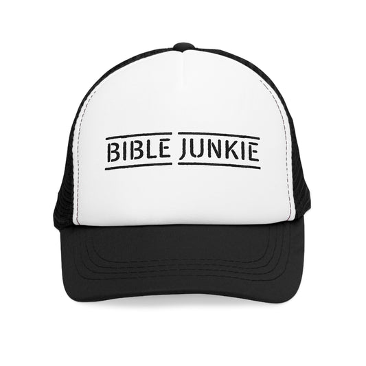 BIBLE JUNKIE, Mesh Cap, Trucker Hat, Ball Cap,. Gods Word. Wear It. Share It. Bible Junkies.