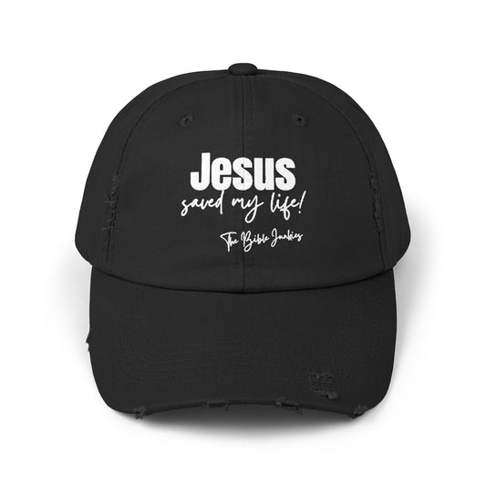 Jesus Saved My Life, Unisex Distressed Cap - The Bible Junkies